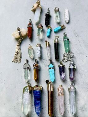 Genuine Gemstone Crystal Point Pendants tigers eye quartz jade turquoise lapis